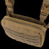 The Condor Stowaway Chest Rig is a tan tactical shoulder bag with MOLLE webbing, zippered main compartment, and adjustable straps; ideal for military or first responders. Black container shown in background.